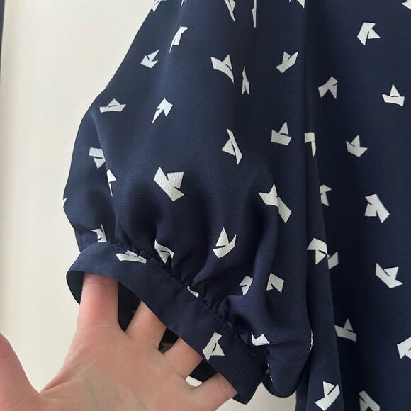 Kate Spade Navy Blue Patterned Blouse Women's Size XXS Designer Nautical Coastal - Picture 5 of 9